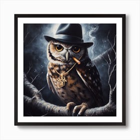 Owl Smoking A Cigarette 4 Art Print