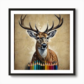 Deer With Colored Pencils Art Print