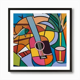 Guitar And Drink Art Print