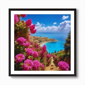 Pink Flowers By The Sea 1 Art Print