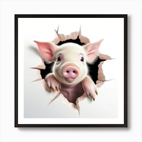 Pig Peeking Through A Hole Art Print
