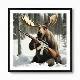 Moose With Rifle Art Print