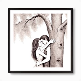 Couple Hugging Under A Tree 1 Art Print