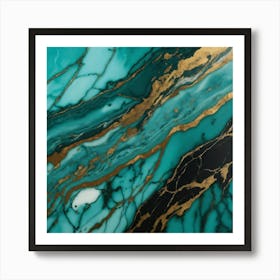 Luxury Abstract Gold And Turquoise Marble 1 Art Print