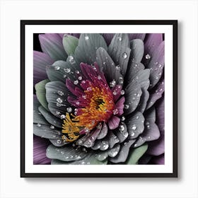 Water Drops On A Purple Flower Art Print