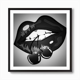 Black Lips With Cherries Art Print