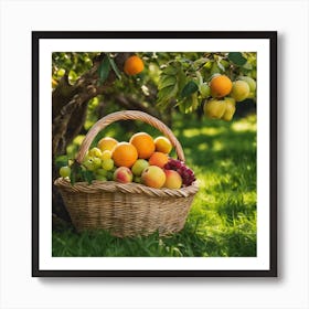 Basket Of Fruit In The Orchard Art Print