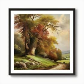 Country Road.An elaborate work of art about nature in the countryside of old England, antique oil colours, the touch of a creative artist. 1 Art Print