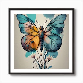 Butterfly painting  with  flower  Art Print