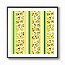 Floral on Yellow And Green Stripes Art Print