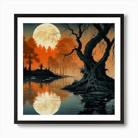 Default Full Moon Rising Over A Pond Photography Romanticism 3 ٢ 1 Art Print