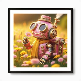 Pink Robot In The Meadow Art Print