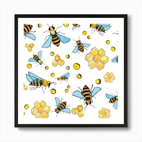 Seamless Pattern Bees Wings Art Print