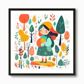 Girl in the forest, whimsical design 10 Art Print