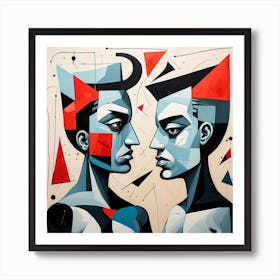 Two Men Facing Each Other, Couple Pop Surrealism Art Print