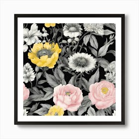 Black And Yellow Flowers Art Print