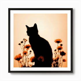 Silhouette Of Cat Art Print