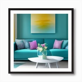 Turquoise Living Room 1 Art Print