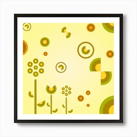 ABSTRACT SHAPE AND FLOWERS WITH YELLOW BACKGROUND Art Print