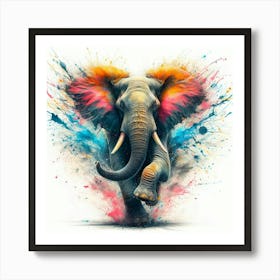 Elephant With Paint Splashes Art Print