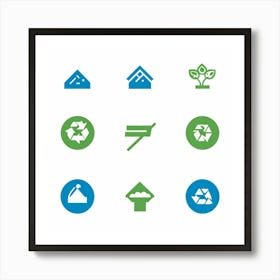 A Series Of Flat Design Icons Representing Various Eco Friendly Practices Such As Recycling Solar (1) Art Print