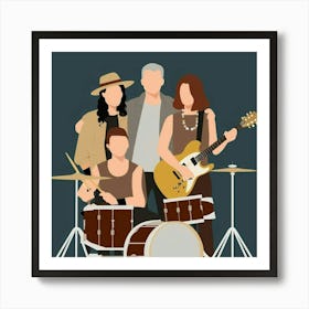 Three Musicians Collaborating In Minimalist Vector Design Art Print