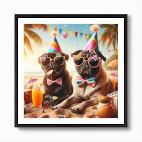 Pugs On The Beach Art Print