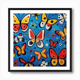 Butterflies On A Blue Background Art Print