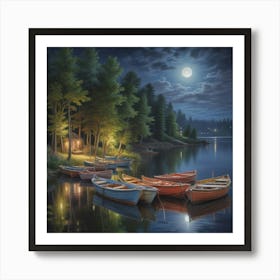 Boats At Night 4 Art Print