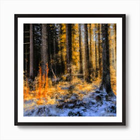 Fire In The Forest Surreal Beautiful Scene Art Print