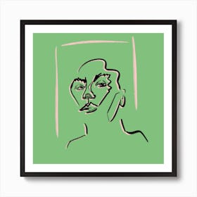 Green Portrait Sketch Square Art Print