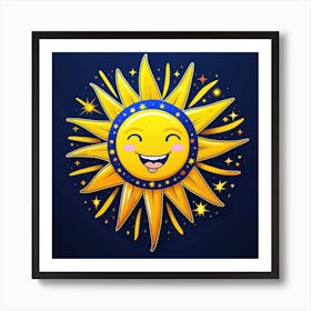 Lovely smiling sun on a blue gradient background 33 Art Print