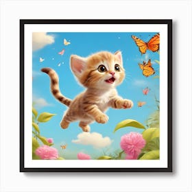 The Kitten and the Butterflies Art Print