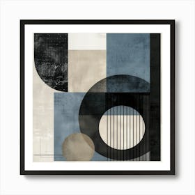 Abstract Geometry - Squares, Circles and Lines in Blue and Black Art Print