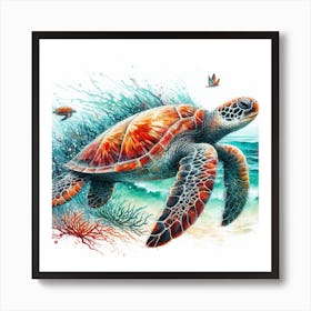 Sea Turtle Watercolour Art Print 2 Art Print