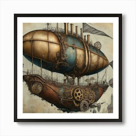Skyborne Odyssey Gears Afloat In The Steampunk Ether Art Print