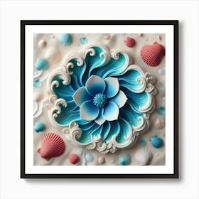 Blue Flower With Shells Art Print