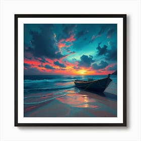 Boat At Sunset Art Print