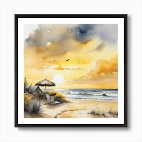 Yellow Sky and beach art attou Watercolor Art Print