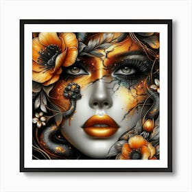 Sexy Woman With Flowers Art Print