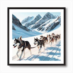 Husky Sled Dogs Art Print