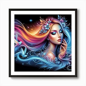 Beautiful Girl With Colorful Hair 1 Art Print