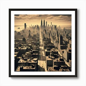 An Aerial View Of An Edward Hopper Style Photograph Of A City Skyline 7 Art Print