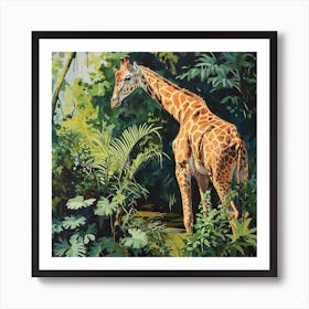 Giraffe In The Leaves Oil Painting Inspired 4 Art Print