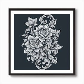 Floral Design On A Black Background Art Print