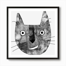 Happy Black Cat Watercolor Art Print