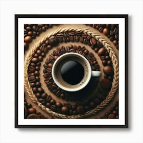 Coffee Cup Surrounded By Coffee Beans Art Print