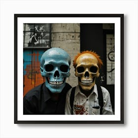 Urban Haunt Halloween Skulls In Basquiat's Embrace Art 0 Art Print