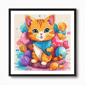 Cute Kitten With Balloons Art Print