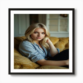 A Beautiful Blonde Girl Model On A Sofa 1 Art Print